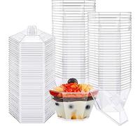 LATERN 50 Pièces Gobelets À Dessert en Plastique avec Couvercles, 100ml Coupes À Dessert Hexagonales Coupe Apéritif Parfait Clair Bol de Service Réutilisable avec Couvercles pour Party (7,5 x 4,5cm)