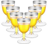 LATERN 50 Pièces Verres à Vin Bordés D'argent, 170ml Verres de Dégustation de Vin en Plastique Gobelets à Vin Réutilisables à Tige pour Boissons Whisky Champagne Bière Cocktail Martini (13,5 x 6,5cm)