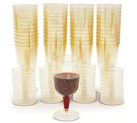 LATERN 50 Pièces Verres à Vin Scintillants Dorés, 170ml Verres de Dégustation de Vin en Plastique Gobelets à Vin Réutilisables à Tige Coupes à Dessert pour Mousse Pudding Bière Champagne