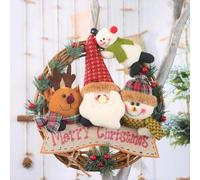 LATERN Couronne de Poupée de Noël, 30CM Artificiel Rotin Feuilles de Pin Baies Rouges Couronne Suspendue avec Poupée en Peluche Elk Santa Bonhomme de Neige pour Noël Porte D'entrée Cheminée l'Avent