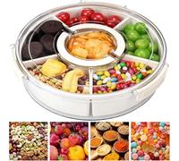 LATERN Plateau de Service Compartimenté avec Couvercle et Poignée, 360° Rotation Conservation Alimentaire Récipient Hermétique Rangement Boîte avec 6 Compartiments pour Snacks Bonbons Salades Fruits