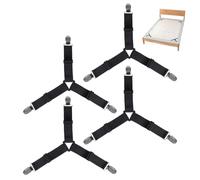Lathurna 4 Pièces Tendeur Drap Housse Noir, Attache Drap Housse 3 Clips avec Pinces Métalliques, Sangles Élastiques Ajustables pour Draps, Matelas, Housse de Matelas, Canapé, Nappe, Literie