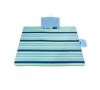 LatoYard Couverture de pique-nique imperméable pliable - 200 x 145 cm - Tapis Oxford avec dos antidérapant en PVC et poignée pour parc extérieur (rayures bleues)