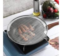 LatoYard Écran anti-éclaboussures en acier inoxydable pour poêles à frire, grille de protection de 33 cm avec poignée en bois et trou de suspension, aide à la cuisine