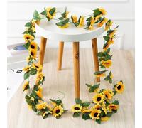 LatoYard Guirlande de tournesols artificiels jaunes 2. Vigne en soie 26 fleurs à suspendre Décoration de fête de mariage Maison Jardin