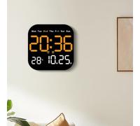 LatoYard Horloge murale LED avec calendrier, thermomètre, alarme de phases de lune, double alimentation, support mural ou de bureau