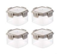 LatoYard Lot de 4 boîtes à goûter en plastique transparent avec couvercles - Passe au lave-vaisselle - 55 ml - Gris