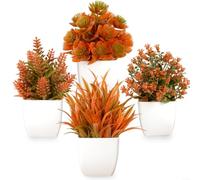 LatoYard Lot de 4 mini plantes artificielles pour bureau, étagère, décoration de salle de bain, pas d'arrosage nécessaire (blanc)