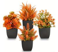 LatoYard Lot de 4 mini plantes artificielles pour bureau, étagère, décoration de salle de bain, pas d'arrosage nécessaire (noir)