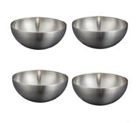 LatoYard Lot de 4 saladiers en acier inoxydable - Passent au micro-ondes - Pour nouilles, riz et soupe - Vaisselle moderne empilable avec bords polis - 12 cm - Argenté