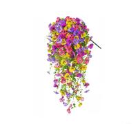 LatoYard Panière de pensée artificielle à 45 yeux - Mélange de fleurs violettes - Tiges flexibles - Pour intérieur ou extérieur - Décoration murale de jardin - 65 cm