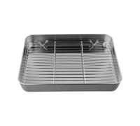 LatoYard Plaque de cuisson en acier inoxydable avec grille de refroidissement, plateau polyvalent pour viandes et pâtisseries, lave-vaisselle, 23 x 17 cm