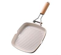 LatoYard Poêle grill carrée antiadhésive avec poignée en bois pliable, poêle à frire en aluminium robuste de 5 mm, compatible avec toutes les plaques de cuisson, y compris l'induction, (20 cm)