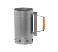 LatoYard Seau de démarrage extérieur à charbon de bois, outil d'allumage en acier galvanisé avec poignée en bois massif pour un éclairage rapide du barbecue, 28 cm (argent)
