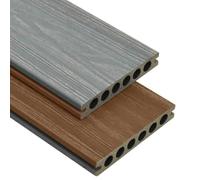 Lattes de terrasse WPC avec accessoires, 10 m², marron et gris, 2,2 m | Coextrudé, texture bois réaliste, double face, résistant à l'eau, kit accessoires, patio, balcon, piscine, spa