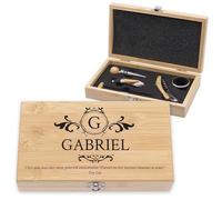LAUBLUST Ensemble d’ouvre-Bouteille personnalisé - Coffret Cadeau 5 pièces d’Accessoires pour Le vin | Coffret Sommelier en Bois - Monogramme | Cadeau pour Hommes avec Tire-Bouchon & thermomètre