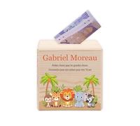 LAUBLUST Tirelire Enfant personnalisée avec prénom | Tirelire en Bois - Cadeau personnalisé pour baptême, Communion, Confirmation, Anniversaire | Cadeaux pour Filles & garçons (Safari)