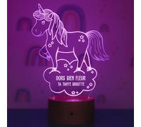 LAUBLUST Veilleuse bébé LED & 3D - Lampe chambre enfant avec changement de couleurs et socle en bois - Cadeau bébé personnalisé - Motif Licorne
