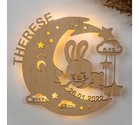 LAUBLUST Veilleuse pour bébés - Cadeau de naissance et de baptême personnalisé pour fille et garçon - Lapin de Lune | Naturel - Éclairage LED et lumière apaisante pour chambre d'enfant | 2 Tailles