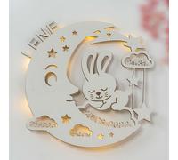 LAUBLUST Veilleuse pour bébés - Cadeau de naissance et de baptême personnalisé pour fille et garçon - Lapin de Lune | Blanc - Éclairage LED et lumière apaisante pour chambre d'enfant | 2 Tailles