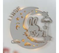 LAUBLUST Veilleuse pour bébés - Cadeau de naissance et de baptême personnalisé pour fille et garçon - Lapin de Lune | Gris - Éclairage LED et lumière apaisante pour chambre d'enfant | 2 Tailles