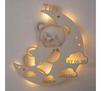 LAUBLUST Veilleuse pour bébés - Cadeau de naissance et de baptême personnalisé pour fille et garçon - Motif Ours de Lune | Blanc - Éclairage LED et lumière apaisante pour chambre d'enfant