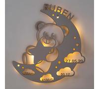 LAUBLUST Veilleuse pour bébés - Cadeau de naissance et de baptême personnalisé pour fille et garçon - Motif Ours de Lune | Gris - Éclairage LED et lumière apaisante pour chambre d'enfant
