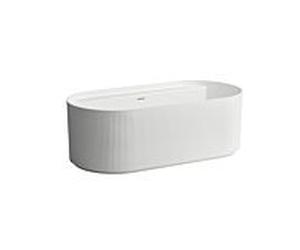 LAUFEN Baignoire ovale sur pied Sonar H2213420000361 avec trou pour robinetterie, 160x81,5cm, avec panneau, Marbond, blanc
