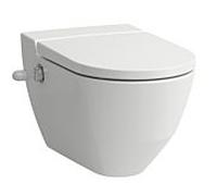 LAUFEN Cleanet Navia : WC douche mural, chasse d'eau basse, sans rebord, avec ouverture latérale pour raccordement d'eau externe, 370 x 580 x 380 mm, H8206014007171, Couleur: Blanc avec LCC