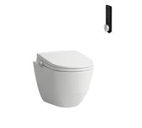 LAUFEN Cleanet Pro Comfort : WC douche mural, sans rebord, chasse d'eau à déversement profond, abattant et couvercle à fermeture douce, télécommande, siège chauffant, 370 x 560 x 460 mm, H601890000S00
