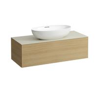 LAUFEN Il Bagno Alessi Élément à tiroirs, 1 trou pour robinet, plaque de pierre Calce Avorio, découpe au centre, 120x50x37cm, 1 tiroir, H4313150972501, Couleur: Chêne clair