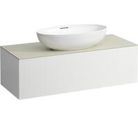 LAUFEN Il Bagno Alessi Élément à tiroirs, 1 trou pour robinet, plaque de pierre Calce Avorio, découpe au centre, 120x50x37cm, 1 tiroir, H4313150972601