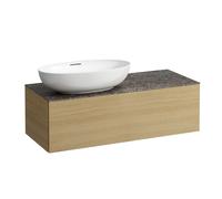 LAUFEN Il Bagno Alessi Élément à tiroirs, 1 trou pour robinet, plaque de pierre Marrone Naturale, découpe à gauche, 120x50x37cm, pour vasque de toilette H81897 7, H4323100972501, Couleur: Chêne clair