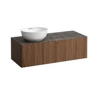 LAUFEN Il Bagno Alessi Élément à tiroirs, 1 trou pour robinet, plaque de pierre Marrone Naturale, découpe à gauche, 120x50x37cm, pour vasque de toilette H81897 5, H4323160976301, Couleur: Noce Canalet