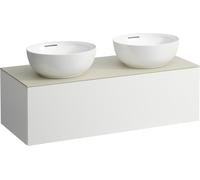 LAUFEN Il Bagno Alessi Élément à tiroirs, 1 trou pour robinet, plateau en pierre Calce Avorio, découpe à droite/à gauche, 120x50x37cm, 1 tiroir, H4313180972601