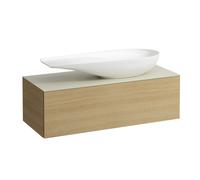 LAUFEN Il Bagno Alessi Élément à tiroirs, plateau en pierre Calce Avorio, découpe à droite, 120x50x37cm, pour vasque de toilette H81897 4, H4313230972501, Couleur: Chêne clair