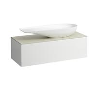 LAUFEN Il Bagno Alessi Élément à tiroirs, plateau en pierre Calce Avorio, découpe à droite, 120x50x37cm, pour vasque de toilette H81897 4, H4313230972601, Couleur: Blanc mat