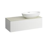LAUFEN Il Bagno Alessi Élément à tiroirs, plateau en pierre Calce Avorio, découpe à droite, 120x50x37cm, pour vasque de toilette H81897 5, H4313130972601, Couleur: Blanc mat