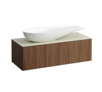 LAUFEN Il Bagno Alessi Élément à tiroirs, plateau en pierre Calce Avorio, découpe à gauche, 120x50x37cm, pour vasque de toilette H81897 4, H4313220976301, Couleur: Noce Canaletto