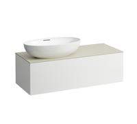 LAUFEN Il Bagno Alessi Élément à tiroirs, plateau en pierre Calce Avorio, découpe à gauche, 120x50x37cm, pour vasque de toilette H81897 5, H4313120972601, Couleur: Blanc mat
