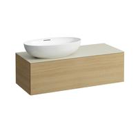 LAUFEN Il Bagno Alessi Élément à tiroirs, plateau en pierre Calce Avorio, découpe à gauche, 120x50x37cm, pour vasque de toilette H81897 5, H4313120972501, Couleur: Chêne clair