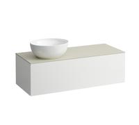LAUFEN Il Bagno Alessi Élément à tiroirs, plateau en pierre Calce Avorio, découpe à gauche, 120x50x37cm, pour vasque de toilette H81897 5, H4313120979901, Couleur: Specialcolor