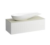 LAUFEN Il Bagno Alessi Élément à tiroirs, plateau en pierre Calce Avorio, découpe à gauche, 120x50x37cm, pour vasque de toilette H81897 4, H4313220979991, Couleur: multicolore