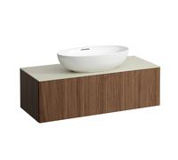 LAUFEN Il Bagno Alessi Élément à tiroirs, plateau en pierre Calce Avorio, découpe au centre, 120x50x37cm, 1 tiroir, H4313110976301, Couleur: Noce Canaletto