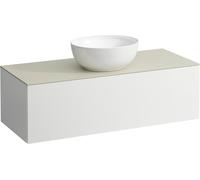 LAUFEN Il Bagno Alessi Élément à tiroirs, plateau en pierre Calce Avorio, découpe au centre, 120x50x37cm, 1 tiroir, H4313110979901