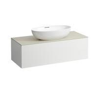 LAUFEN Il Bagno Alessi Élément à tiroirs, plateau en pierre Calce Avorio, découpe au centre, 120x50x37cm, 1 tiroir, H4313110972601, Couleur: Blanc mat