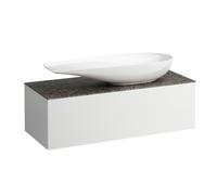 LAUFEN Il Bagno Alessi Élément à tiroirs, plateau en pierre Marrone Naturale, découpe à droite, 120x50x37cm, pour vasque de toilette H81897 4, H4323230972601, Couleur: Blanc mat