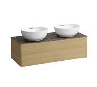 LAUFEN Il Bagno Alessi Élément à tiroirs, plateau en pierre Marrone Naturale, découpe à droite/à gauche, 120x50x37cm, 1 tiroir, H4323140972501, Couleur: Chêne clair