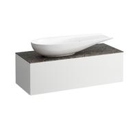 LAUFEN Il Bagno Alessi Élément à tiroirs, plateau en pierre Marrone Naturale, découpe à gauche, 120x50x37cm, pour vasque de toilette H81897 4, H4323220972601, Couleur: Blanc mat