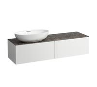 LAUFEN Il Bagno Alessi Élément à tiroirs, plateau en pierre Marrone Naturale, découpe à gauche, 160x50x37cm, pour vasque de toilette H81897 5, H4323520972601, Couleur: Blanc mat